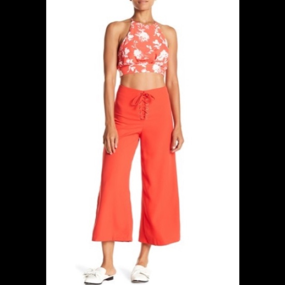 Do + Be Lace-Up Wide Leg Pants Red Small NWT NEW